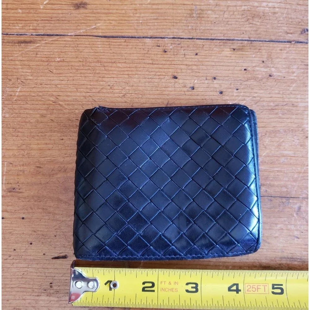 Bottega Veneta Intrecciato Weave Lambskin Bifold Wallet Black Men Unisex